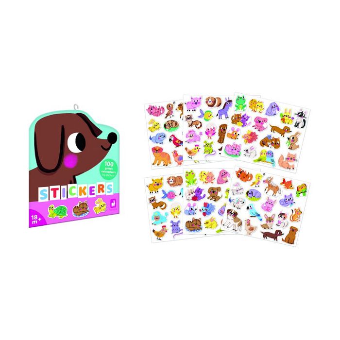 Stickers - JANOD - 100 autocollants animaux de compagnie - 6 planches sans bordures - 20 x 17 cm - Dès 18 mois