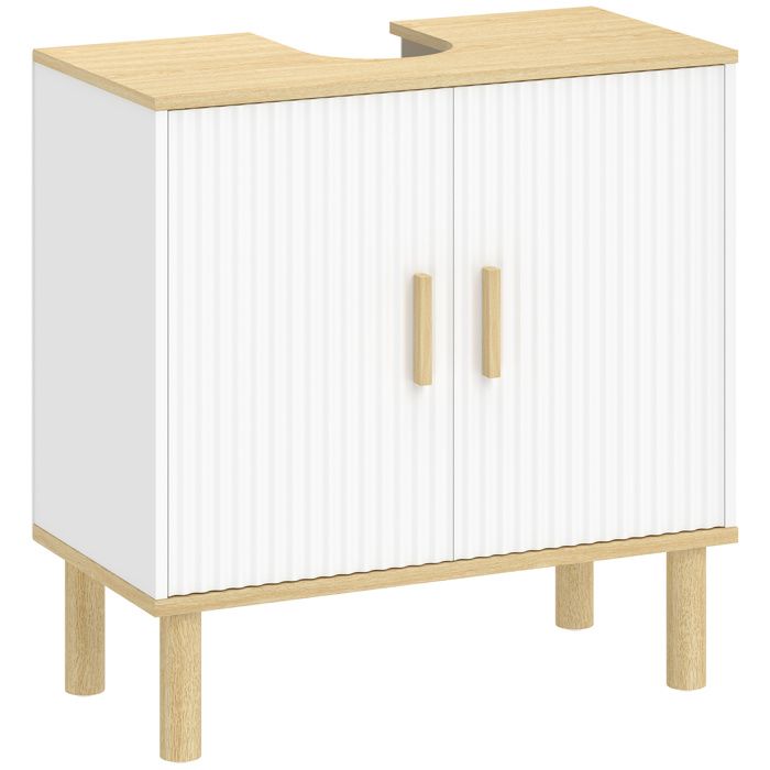 Meuble sous lavabo - HOMCOM - 2 portes et étagère réglable - bois - 60x30x61cm - blanc