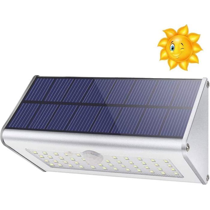 Lampe Solaire Extérieur 38 LED 2400mAh Applique Murale Aluminium Étanche avec Détecteur Mouvement Jardin Garage