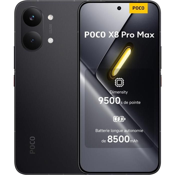 POCO X8 Pro Max 12+256 Go Noir Smartphone  Processeur Haut de Gamme Dimensity 9500s Chargeur Non Inclus