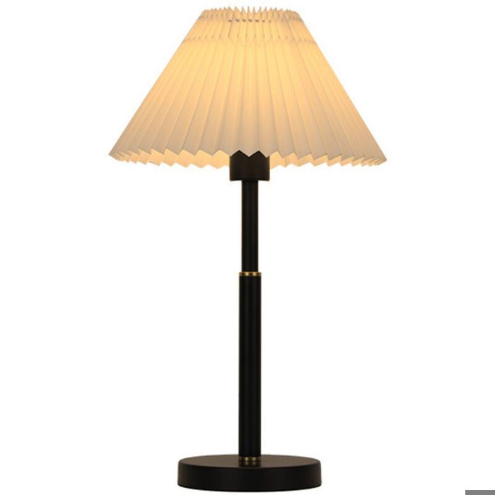 Lampe de table plissée nordique E27 lumière blanche abat-jour plissé corps noir abat-jour blanc