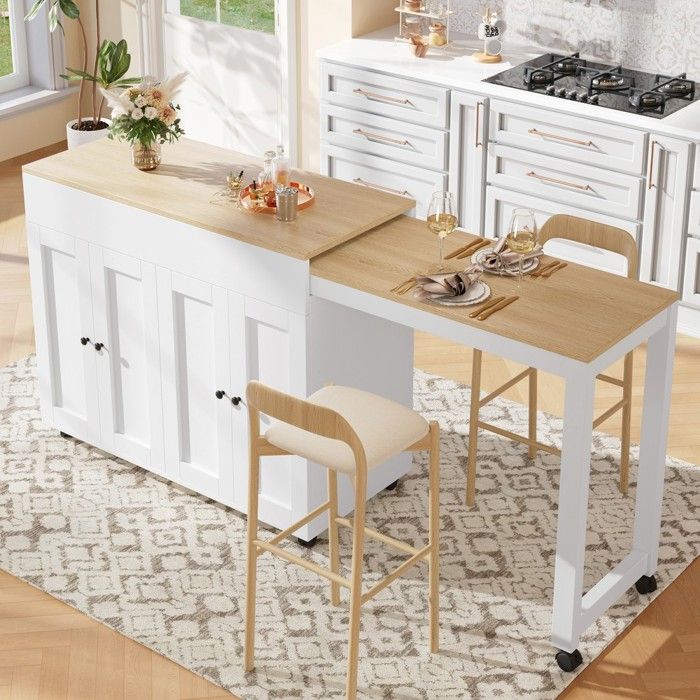 Îlot de cuisine extensible - N620P387125W - 6 compartiments réglables - Plateau télescopique - Portes concaves