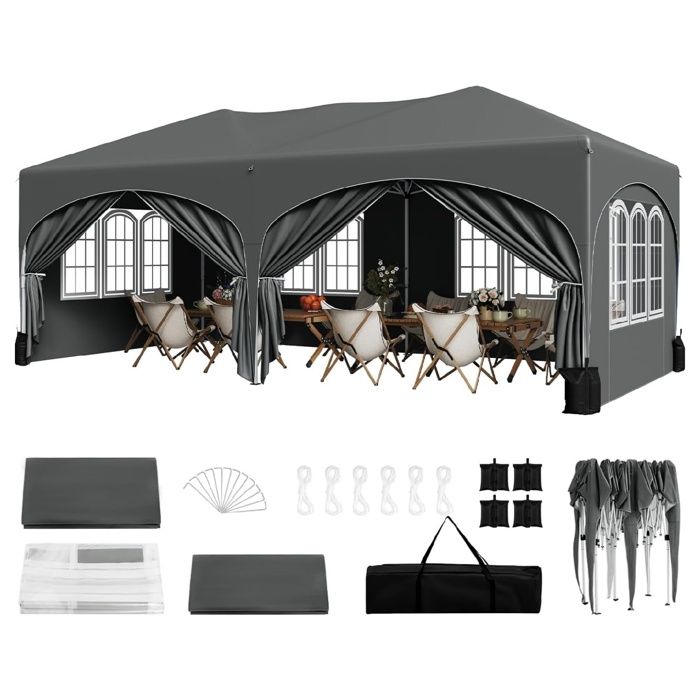 Tonnelle de Jardin avec 4 Sacs de Sable WOLTU Pergola Barnum Tonnelle Pliante 3x6m Gris