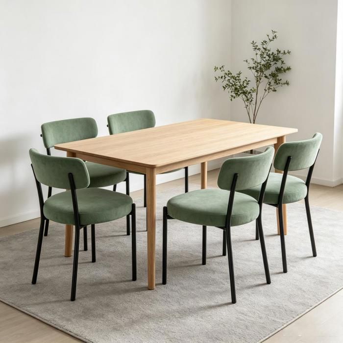Lot de 6 Chaise de Salle à Manger Vert Peluche teddy VIVOLILVRembourrée Pieds Métal NoirScandinavePour Cuisine Salon Coiffeuse