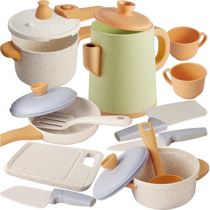 Accessoire Cuisine Dinette Enfant Jouet Cuisine Enfant avec Casseroles et Poêles Jeu de Rôle Cadeau pour Filles et Garçons 3-5 Ans