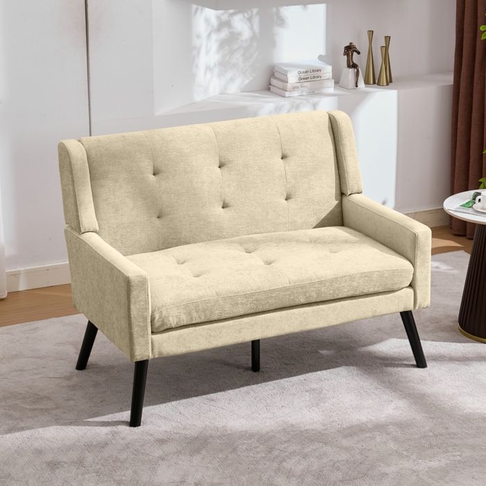 Banc en lin capitonné - Beige - 120x75x88 cm - Rembourrage en lin premium - Coussins en mousse haute densité