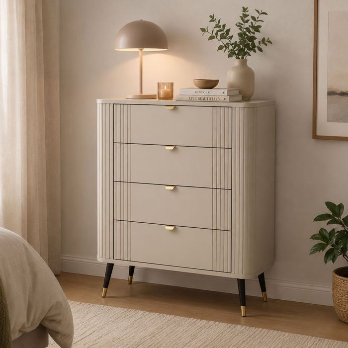 Commode Lanoha Dmora en Bois Mélaminé Beige Cachemire 78x40x98h cm Commode Lanoha Dmora en Bois Mélaminé Beige Cachemire 78x40x98h cm
