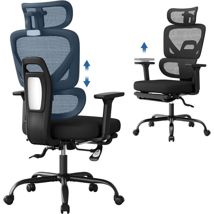 Chaise de bureau ergonomique en maille - WOLTU - Appui-tête 3D - Accoudoirs 6D - Soutien lombaire dynamique - Noir Chaise de bureau ergonomique en maille - WOLTU - Appui-tête 3D - Accoudoirs 6D - Soutien lombaire dynamique - Noir