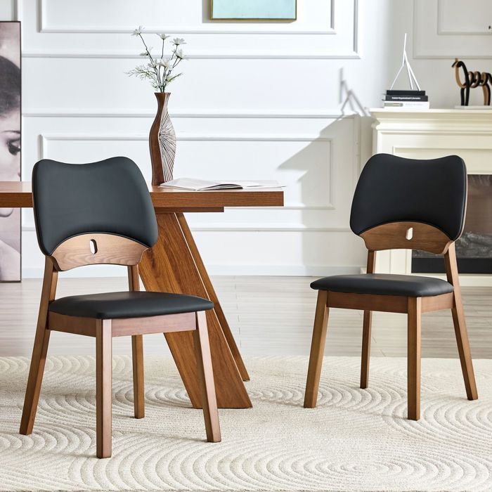 Chaise - SOGEU - Dossier papillon - Lot de 2 - Assise rembourrée simili/tissu - Bois massif teinté noyer