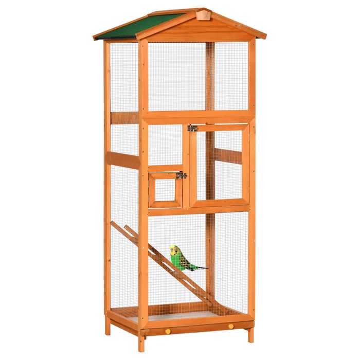 FSX Cage pour oiseaux haute 165 cm en bois pour lextérieur avec 2 portes et plateau amovible orange