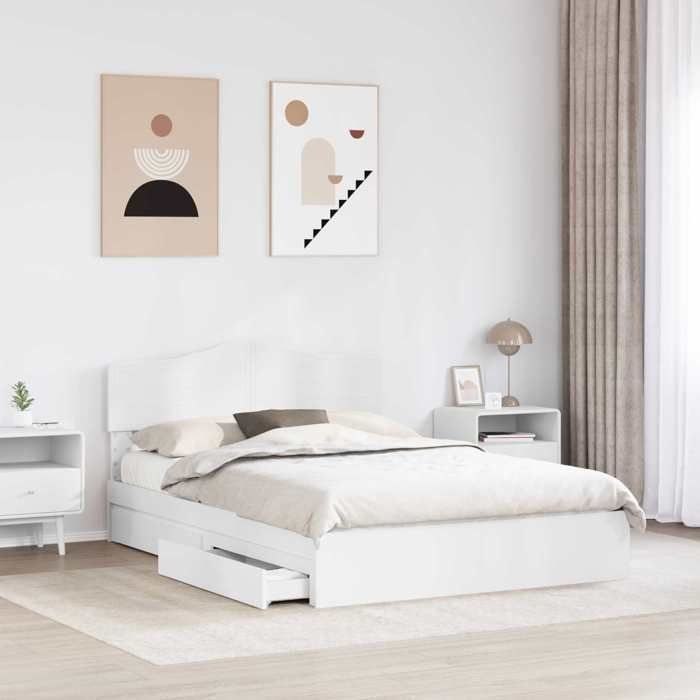 Lit de Rangement Réglable Blanc 140 x 190 cm Bois d'ingénierie Pour ...
