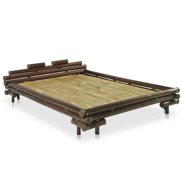 cadre de lit en bambou aramox - marron foncé - 140 x 200 cm - style campagne