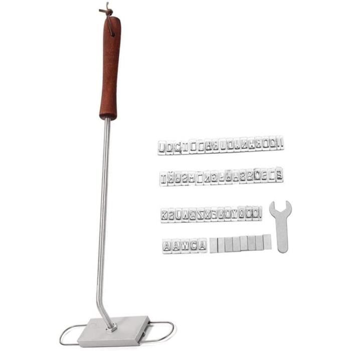 Fer à Marquer Barbecue 55 Lettres - Alliage Aluminium, Manche Bois, Pour Personnaliser Steaks, Viandes, Légumes