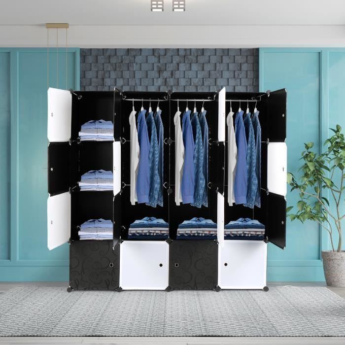Armoire De Rangement Pliable LANTUS - 175x150x45 Cm - Noir - Tissu Non Tissé - Pour Chambre, Dressing, étude