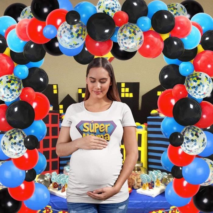 Kit d'arche de ballons sur le thème des super héros pour fête d'anniversaire Rouge noir bleu Guirlande de Comprend une bannière Happy Birthday pour les décorations de fête d'anniversaire d'enfants 