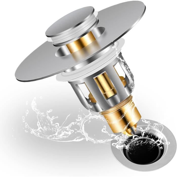 2 Bouchons De Lavabo Pop-up Universels En Cuivre – Installation Sans Outil, Filtre Anti-blocage, Pour Cuisine Ou Salle De Bain