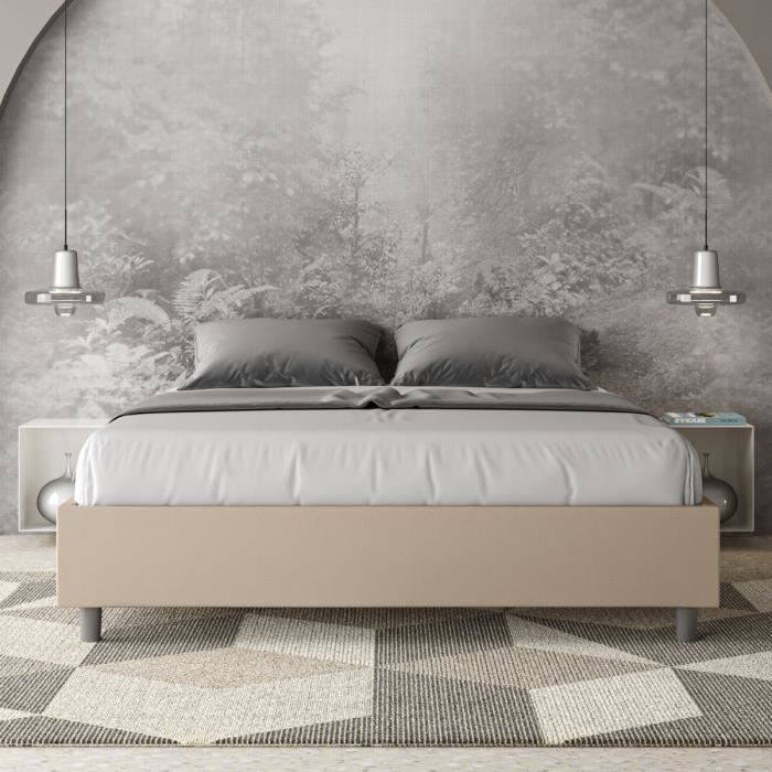 Lit Azelia - Azelia - Sommier 160x190 - Gris - Blanc Lit Azelia - Azelia - Sommier 160x190 - Gris - Blanc