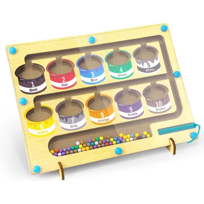 Sartwo Labyrinthe Agnétique Ontessori Jouet Oteur Bois Couleurs &ap; Chiffres Jouet éducatif