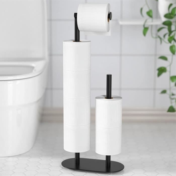 Porte Papier Toilette Sur Pied, Support Papier Toilette Sur Pied Avec Brosse Wc Et Tiroir Porte Rouleau Papier Toilette Noir En Acier Au Carbone 98292683