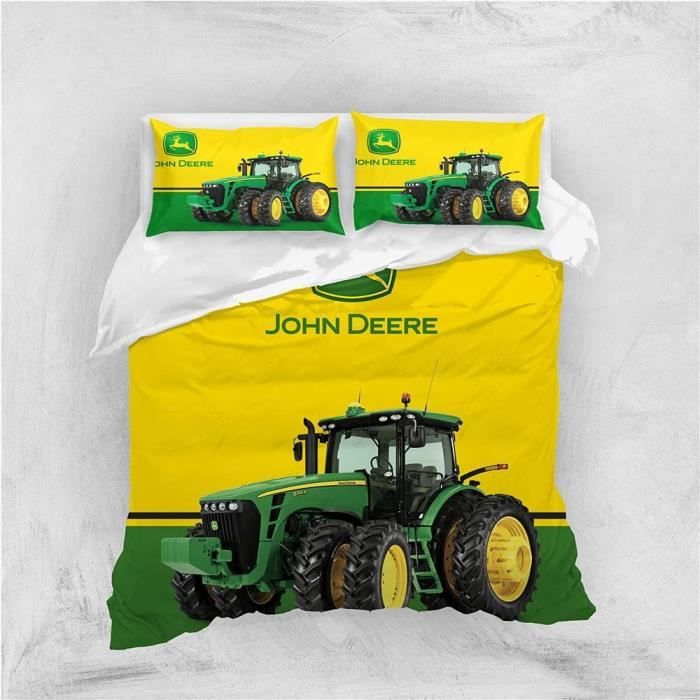 Parure De Lit Tracteur Pelleteuse 140x200 - Housse Couette Machines Construction Enfants Garçons - Jaune Vert