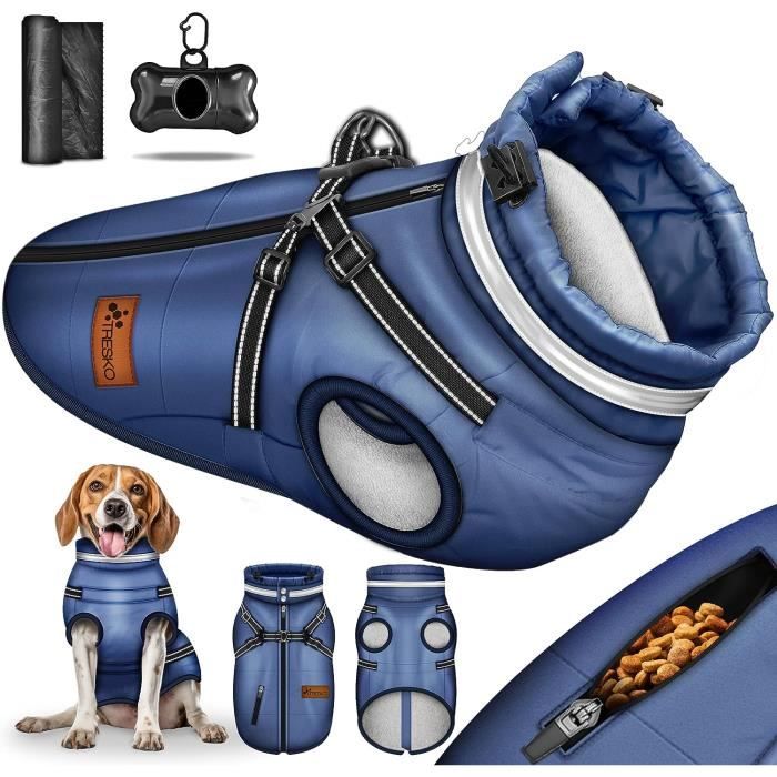 Manteau D'hiver Réversible Pour Chien - Imperméable + Polaire, Sans Manches, Tailles M à XL (bleu)