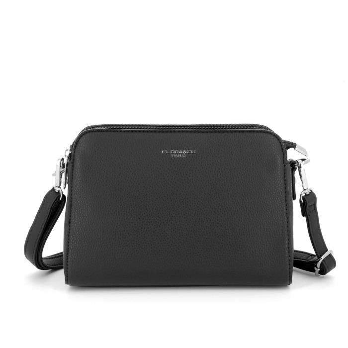 Flora And Co - Sac Bandoulière Femme Besace Ville Multi-poches Similicuir Grainé - Noir Flora And Co - Sac Bandoulière Femme Besace Ville Multi-poches Similicuir Grainé - Noir