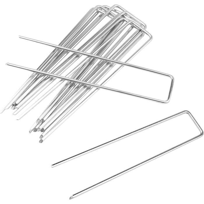 50 Piquets En U Galvanisés Avec Joints Pour Gazon, Bâche, Filet, Toile De Paillage – Jardinage Et Camping