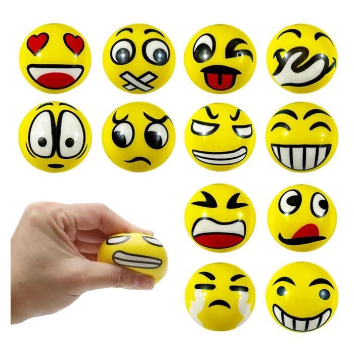 FORYNXHWIN Lot De 12 Balles Anti-Stress – Visages Drôles Et Colorés – Boule De Reéducation Main – Souple Et Résiliente – Pour Enfant Et Adulte