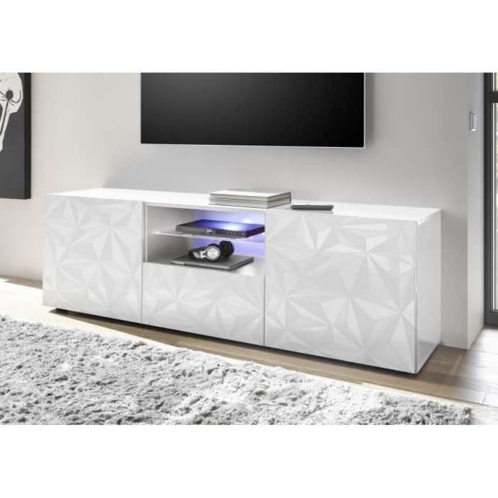 meuble tv luther 2 portes 1 tiroir blanc 181x57 cm achat vente meuble tv meuble tv luther 2 portes 1 cdiscount