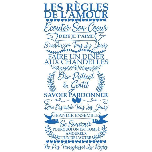 Sticker Citation Texte Les Regles De L Amour Vintage 60x26 Cm Bleu Intense Tex056 Cdiscount Maison
