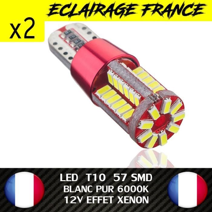 2 VEILLEUSE LED W5W T10 CANBUS ANTI ERREUR ODB BLANC PUR 6000K XENON 57 SMD