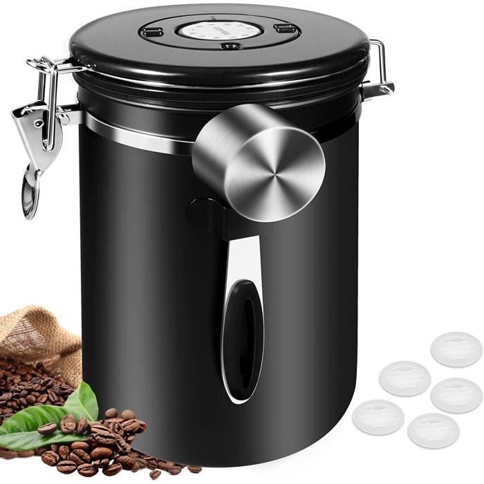 Boîtes à café hermétiques 1 kg de grains de café - 2800 ml - En acier  inoxydable avec suivi de la date - Pelle doseuse de 30 [245] - Cdiscount Au  quotidien