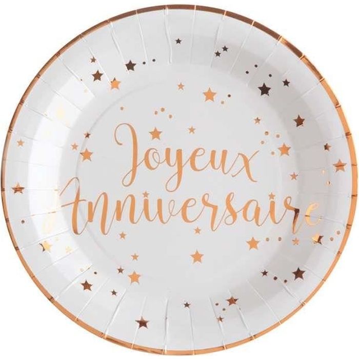 10 Assiettes En Carton Joyeux Anniversaire Rose Gold Cdiscount Maison