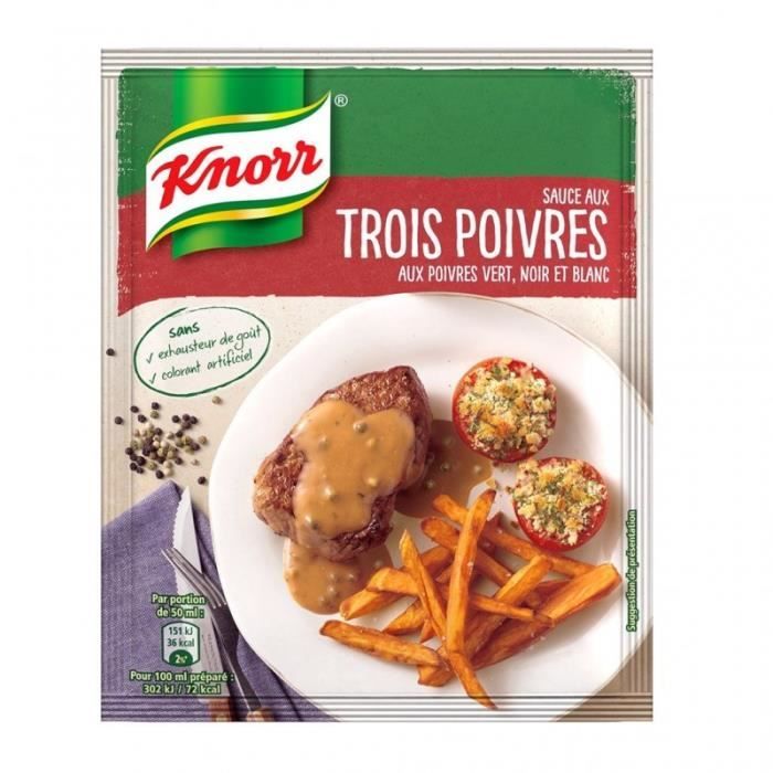 Knorr Sauce aux Trois Poivres aux Poivres Vert Noir et Blanc 32g (lot