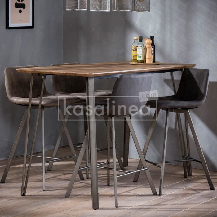Table Haute Couleur Bois Et Metal Cambridge L 140 X P 70 X H 92 Cm