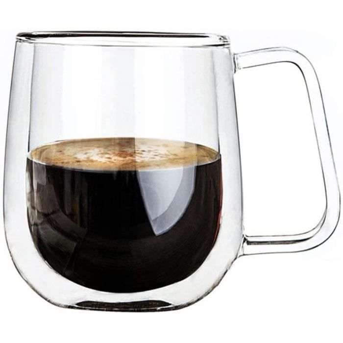 2 Tasses à Café Double Paroi 200ml - Verre Borosilicate Transparent - Avec Cuillères Et Sous-Verres