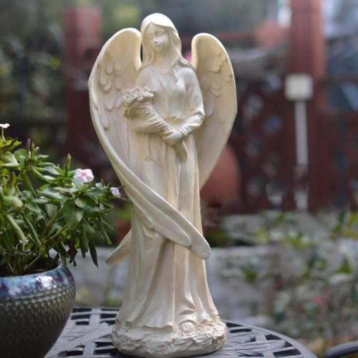 Statue Ange Jardin Résine - Ange Assis Avec Oiseau, Décoration Extérieure Terrasse Cour 30,5cm - 7