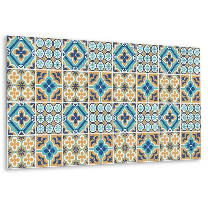 Film Adhésif Mosaïque Effet Faïence – Lot De 4 Panneaux, MOSANI, Multicolore, 0,24 M²