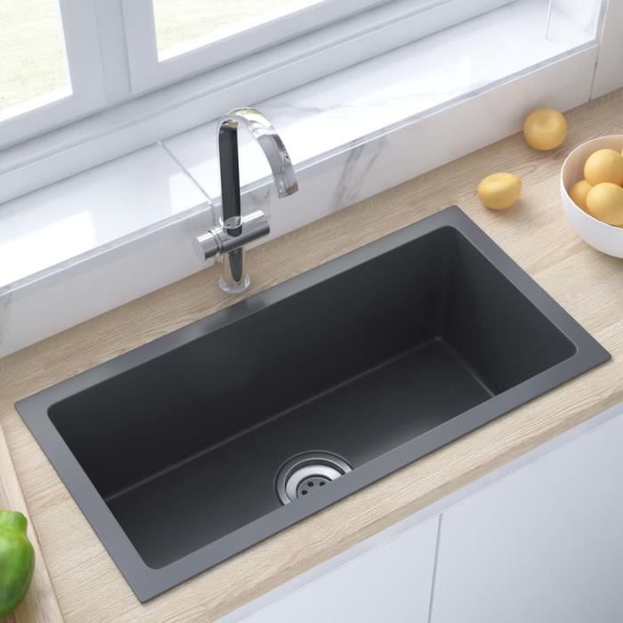 Évier cuisine fait main avec crépine Noir Acier inoxydable 60 x 30 x 20 cm-6640