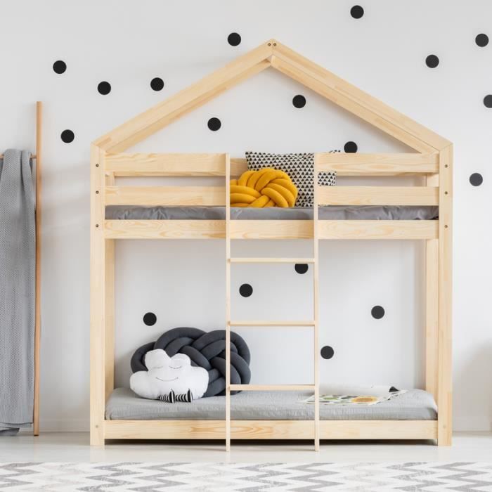 lit superpose lit cabane dalida 90x160 cm bois de pin echelle a l avant du meuble cdiscount maison