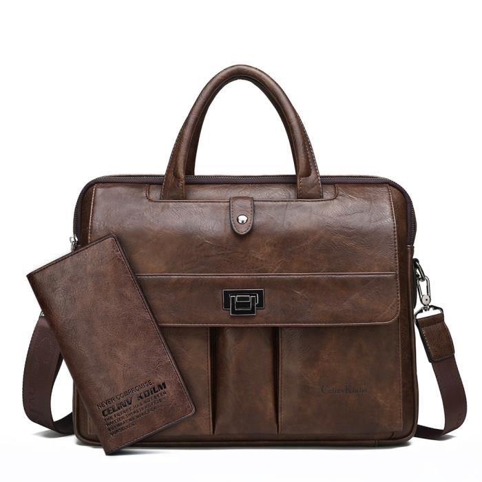PORTE-DOCUMENTS - SERVIETTE - ATTACHE-CASE,Celinv Koilm homme porte  documents grande taille 14 pouces sacs pour - Type Set Brown - Cdiscount  Bagagerie - Maroquinerie