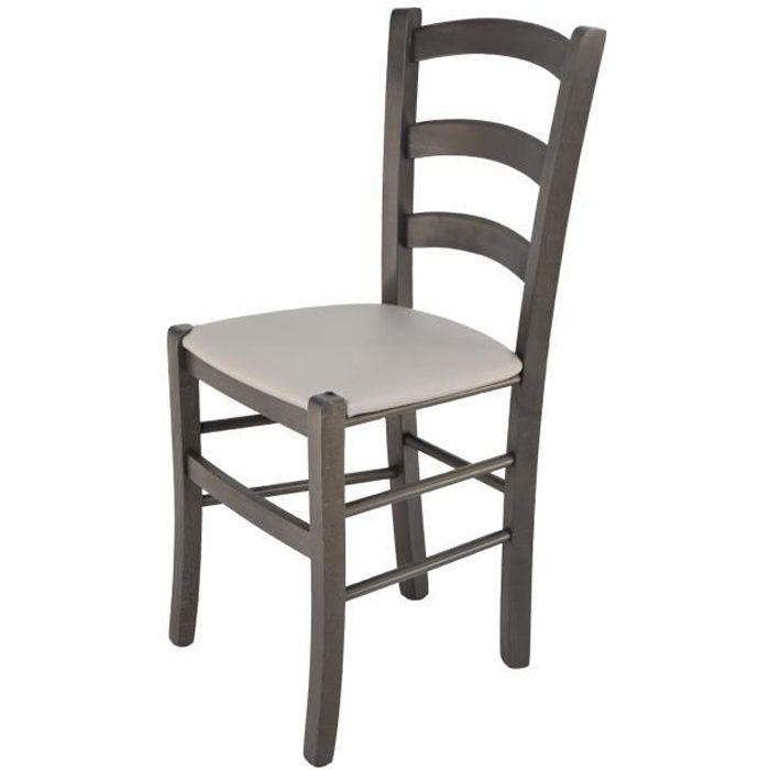 Tommychairs Set 1 Chaise Venice Pour Cuisine Structure En Bois Coleur Aniline Gris Foncé Et Assise En Cuir Artificiel Gris Clair
