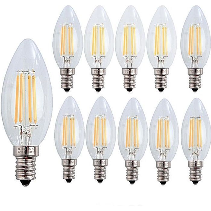10X E14 Forme Bougie LED 4W Filament Ampoule LED Lampe Blanc Chaud 2700k Flame E27 Lampe 400LM Non Dimmable AC220-240V