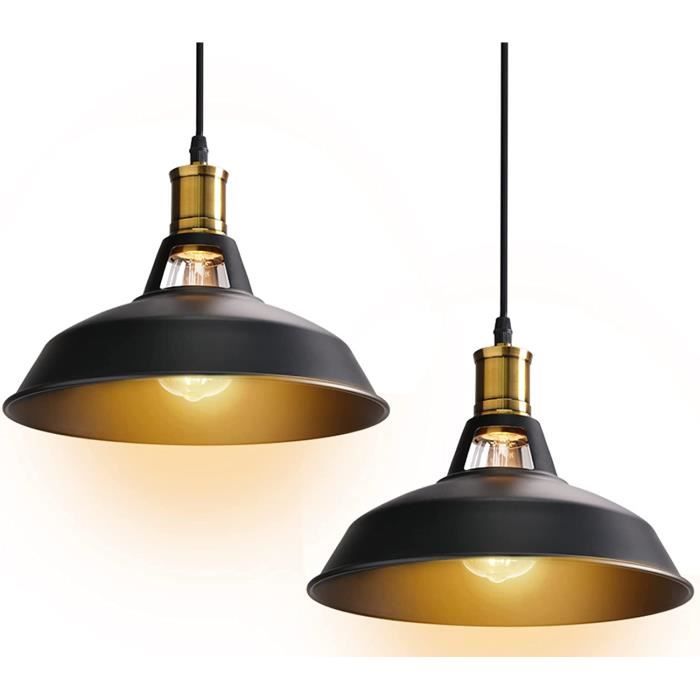 Suspension Vintage Industrielle Zaku Lot de 2 Lampe de Plafonnier LED Retro Métal Luminaire Intérieur E27 Eclairage Noir