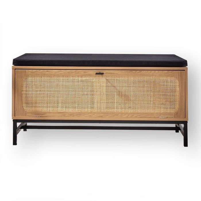 CALICOSY - Banc dentrée avec rangements façade en rotin L100 cm - JAYA - Bois clair