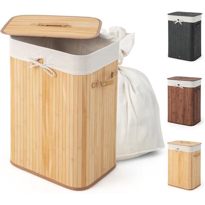 COSTWAY Panier à Linge 72L en Bambou avec Couvercle et 3 Poignées pour Buanderie , Salle de Bain Naturel
