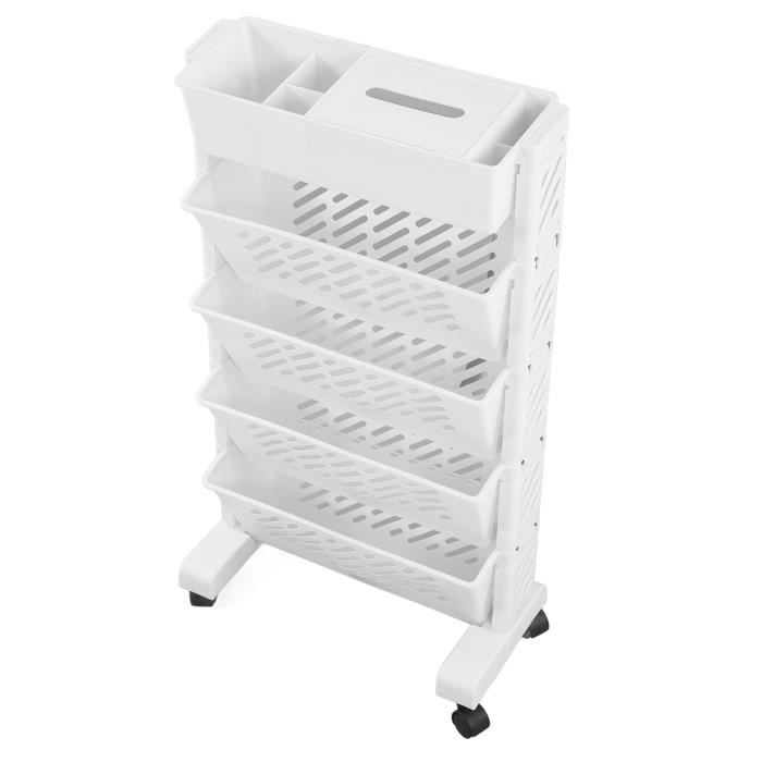 Bibliothèque Mobile Avec Roulettes - 5 Ou 6 étagères, Plastique, 40x18x76 Cm, Rangement Livres, Jouets