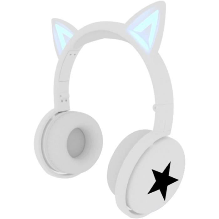 Casque Bluetooth Oreilles De Chat LED Rose - Sans Fil, Micro Intégré, Rechargeable