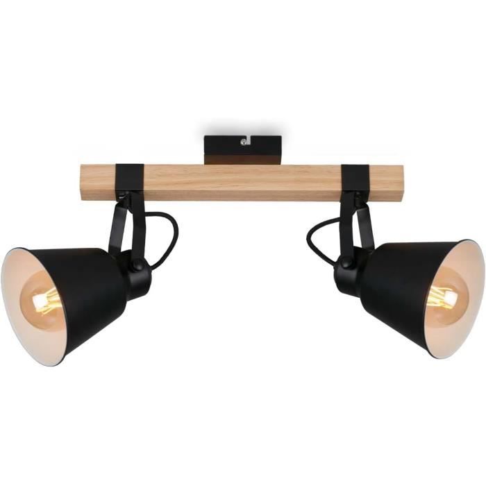 Plafonnier Tina En Bois Et Métal Noir & Or, 2 élégants Spots