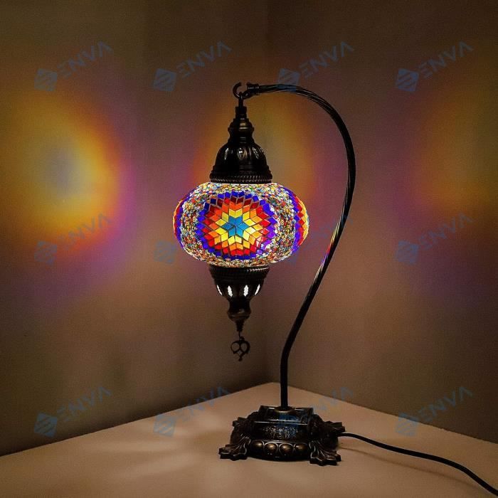 Lampe Turque Marocaine Mosaïque Verte - Veilleuse Vintage Fait Main Pour Salon, Chambre - Cadeau Déco